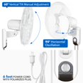 thumbnail image 4 of InfiniPower Ventiladores digitales de montaje en pared para el hogar de 16 pulgadas, inclinación ajustable, 90 grados, 3 configuraciones de velocidad, 1 paquete, blanco, 4 of 5