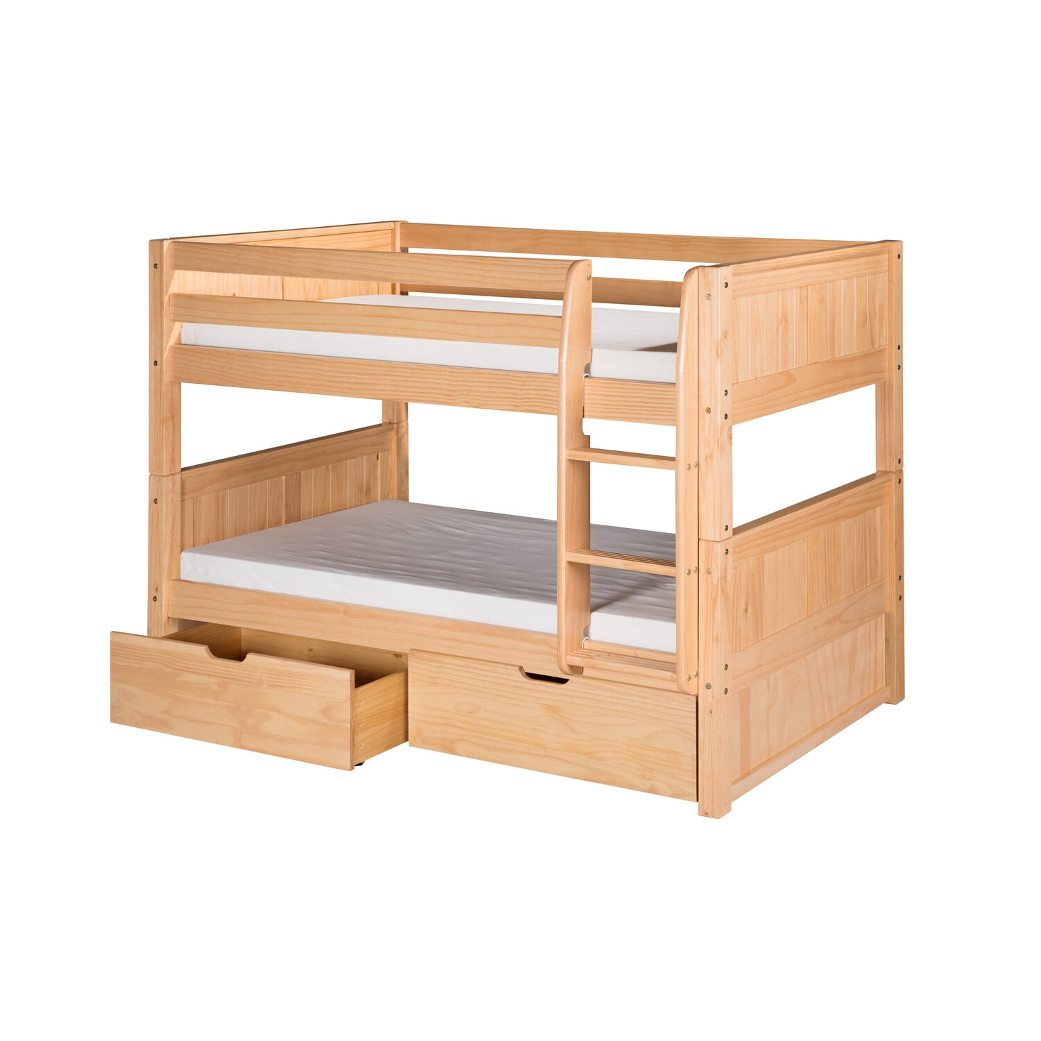 Camaflexi Twin over Twin Low Bunk Bed with Drawers Panel Headboard