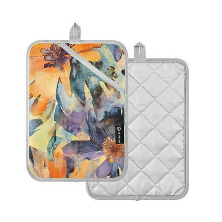 

2 Pcs Pot Holders Sets Oven Mitts Square Potholders Oven Hot Pads Heat Resistant for Kitchen Cooking Baking 7 x9.8 Abstract Watercolor Flower Painting
