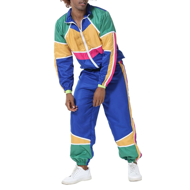 Sunisery Men Women 80s 90s Sweatsuit Contrast Color Long Sleeve Zip Up Jacket with Sweatpants Hiphop Halloween Costume Walmart