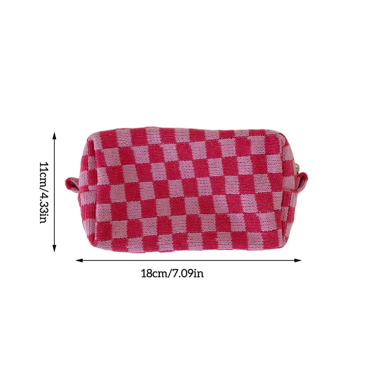 FANCY Knitted Fabric Makeup Bag Colored Cosmetic Eyeshadow Pouch Household  Washroom Handbag Hotel Travel Organizer Accessories Pink Plaid 