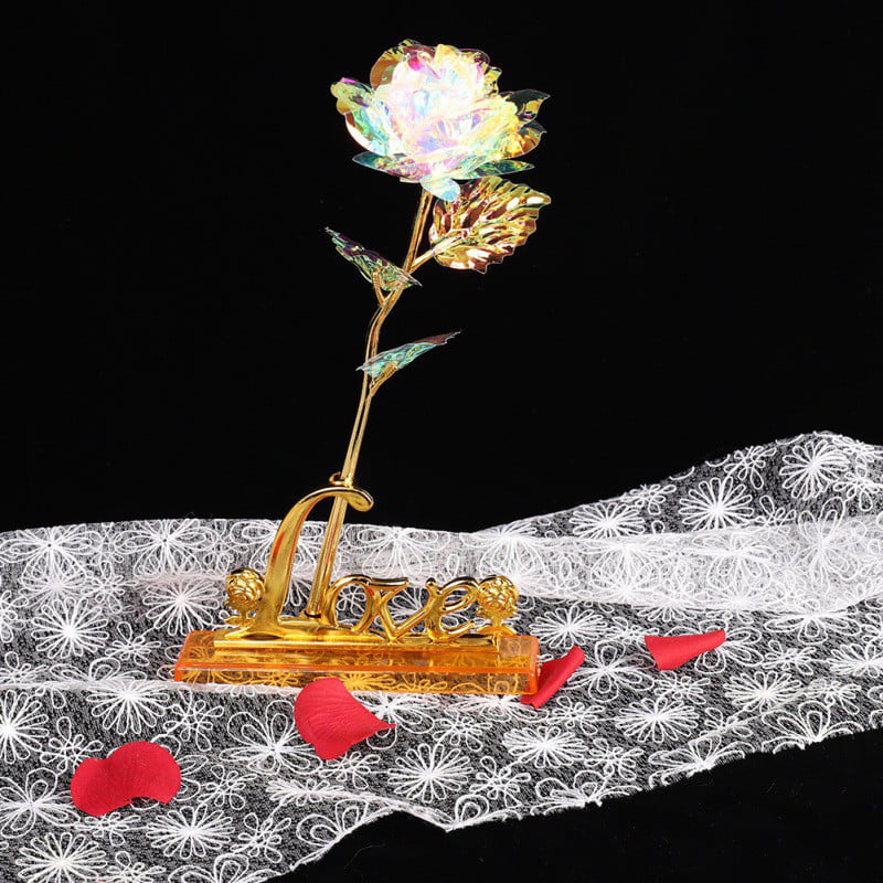 Simulation Eternity Rose Rainbow Valentine'S Day Romantic 24K Gold Foil Flower 