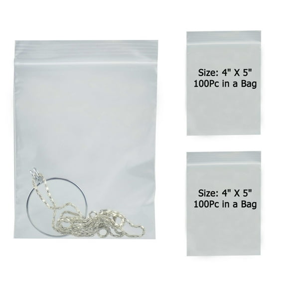 200ct 2Mil Clear Reclosable Resealable 4" x 5" Poly Plastic Bags Jewelry