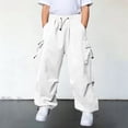 thumbnail image 2 of FYDUU Boys Cargo Pants with Pockets Baggy Elastic Waist Wide Leg Trousers Kids Lightweight Casual Trousers for Outdoor and Daily Wear Fashion Pants 7-8 Years, 2 of 9