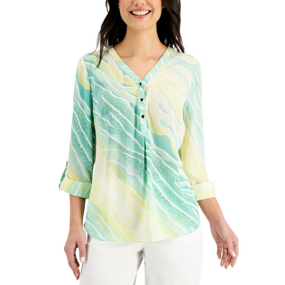 JM Collection Zebra Print Y Neck Roll Tab Top Beveled Glas Combo XL