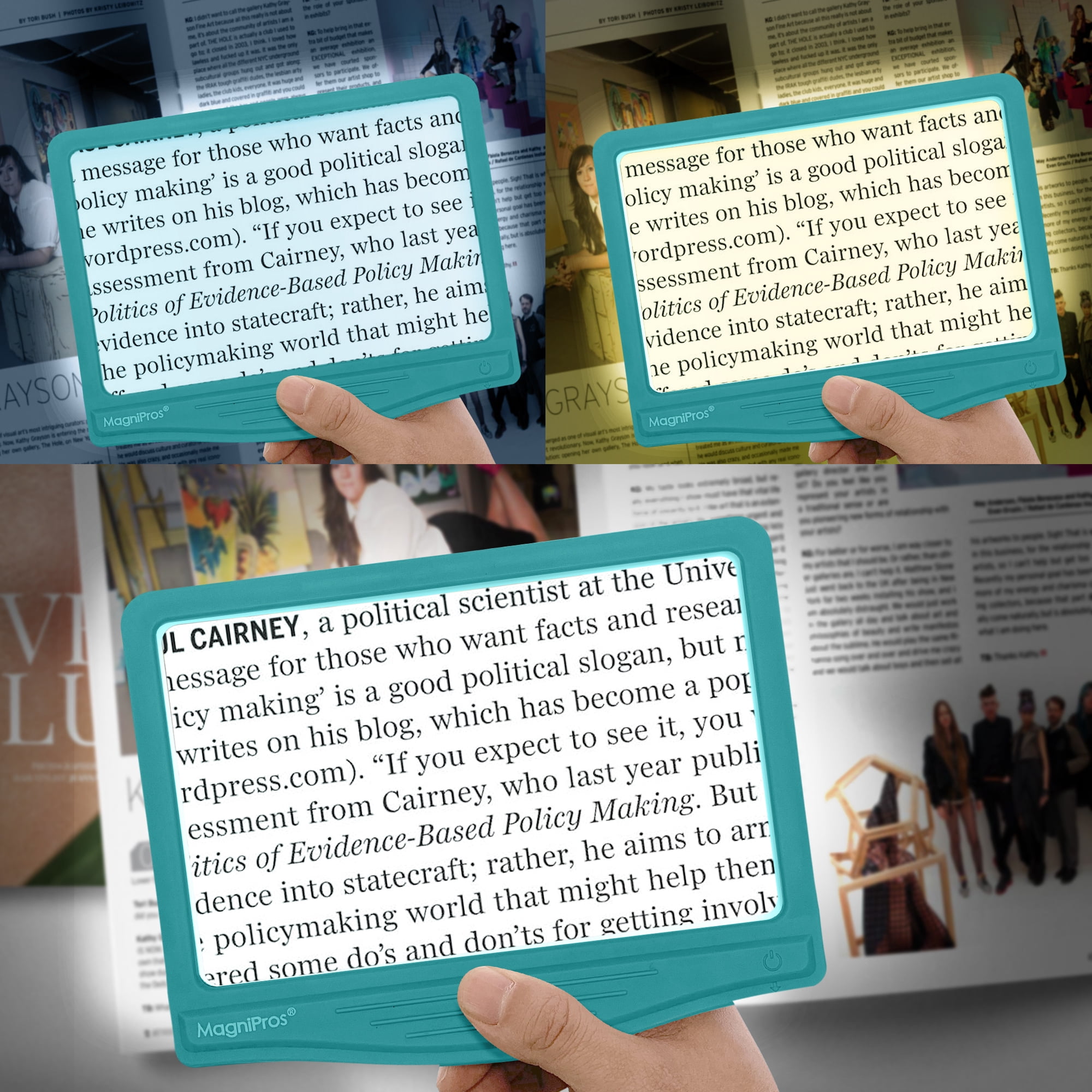 MAGNIPROS 5X Large LED Full Page Magnifying Glass with Collapsible Hands-Free Stand & 3 Color Modes to Reduce Eye Strain, Ideal for Reading Small Prints, Crafting, Low Vision & Seniors