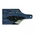 thumbnail image 1 of Wording Cutting Board, Portrait of Woman with Dark Hair and Moon Stars Dream Believer Words Feminine Art, Decorative Tempered Glass Cutting and Serving Board, Wine Bottle Shape, Blue, by Ambesonne, 1 of 1