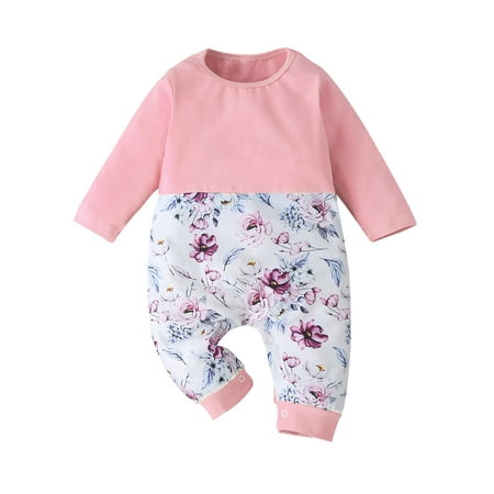 

YWDJ 2022 Baby Onesies 0-18M Newborn Infant Baby Boy Girl Floral Print Assorted Color Clothes Romper Jumpsuit Pink 74