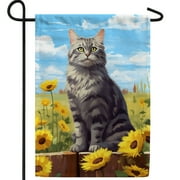 America Forever Spring Summer Sunflower Cat Garden Flag 12.5 x18 inch Double Sided Kitty Floral Spring Summer Garden Flag for Outdoor Tabby Cat Flag Yard Decoration