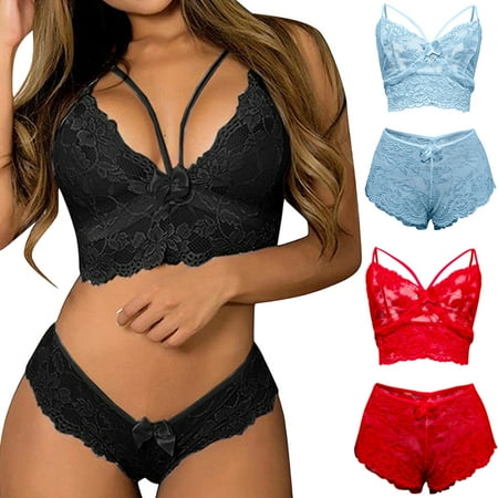 

Mlqidk Sexy Lingerie for Women Floral Lace Lingerie Set Two Piece Sheer Matching Bra and Panty Set Christmas Valentine Holiday Gift on Clearance Red XXXXXL