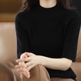 thumbnail image 6 of Pink Season Women T-shirt Round Neck Half Sleeves Loose Fit Knitting Pullover Leisure Wear Solid Color Ladies Top Blouse Spring Summer Knitted Shirt Casual Wear, 6 of 8