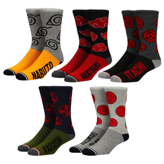 Naruto Shippuden Anime Cartoon Split Color Casual Crew Socks for Men 5-Pack