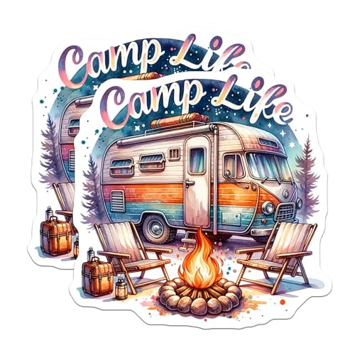 (2 Pack) Camp Life Magnets - RV Camping Decor - Vintage Camper Accessories - Outdoor Adventure Decals - 5" On Longest Side - for Cars, Fridges, Toolboxes - Made in USA - MAG6677