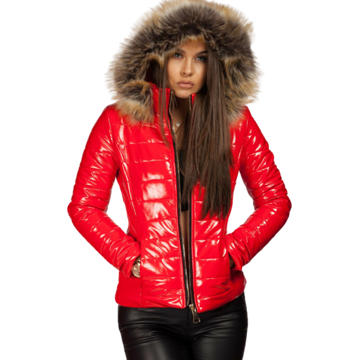 Lovaru Women's Faux Fur Collar Pocket Hooded Down Jacket - Walmart.com