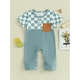 thumbnail image 2 of FEORJGP Infant Baby Boys Summer Romper 3M 6M 12M 18M Newborn Short Sleeve Jumpsuit Crew Neck Checkerboard Print Casual Bodysuit Toddler Casual Comfy Daily Clothes, 2 of 9