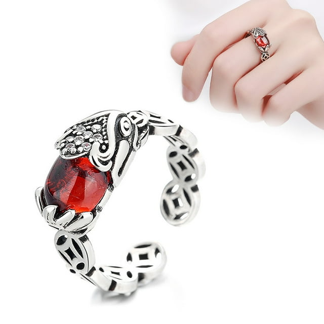 Pixiu Ring Feng Shui Amulet Ring Lucky Jewelry Ring Pixiu Ring Retro Feng Shui Amulet Open Adjustable Ring Buddhist Mani Mantra Wealth Ring Wealth Lucky Jewelry Ring