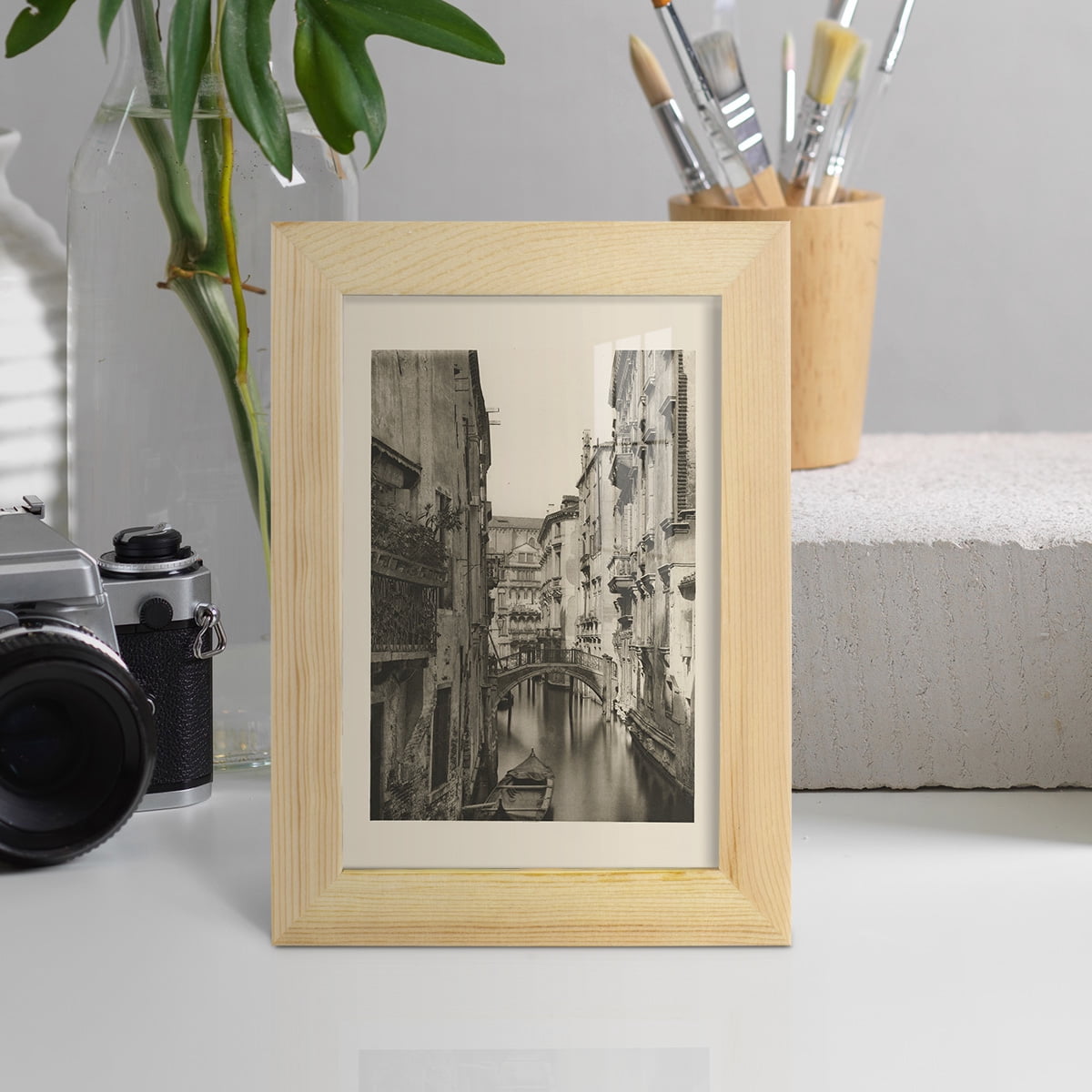 Vintage Views of Venice IV - Framed Print w/glass - Natural Wood