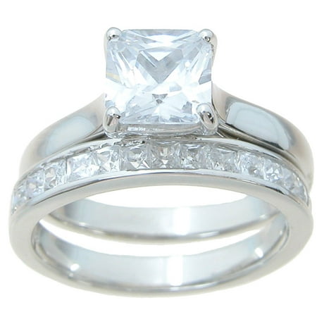 Iceposh 925 Sterling Silver Princess Wedding Ring Set For Women