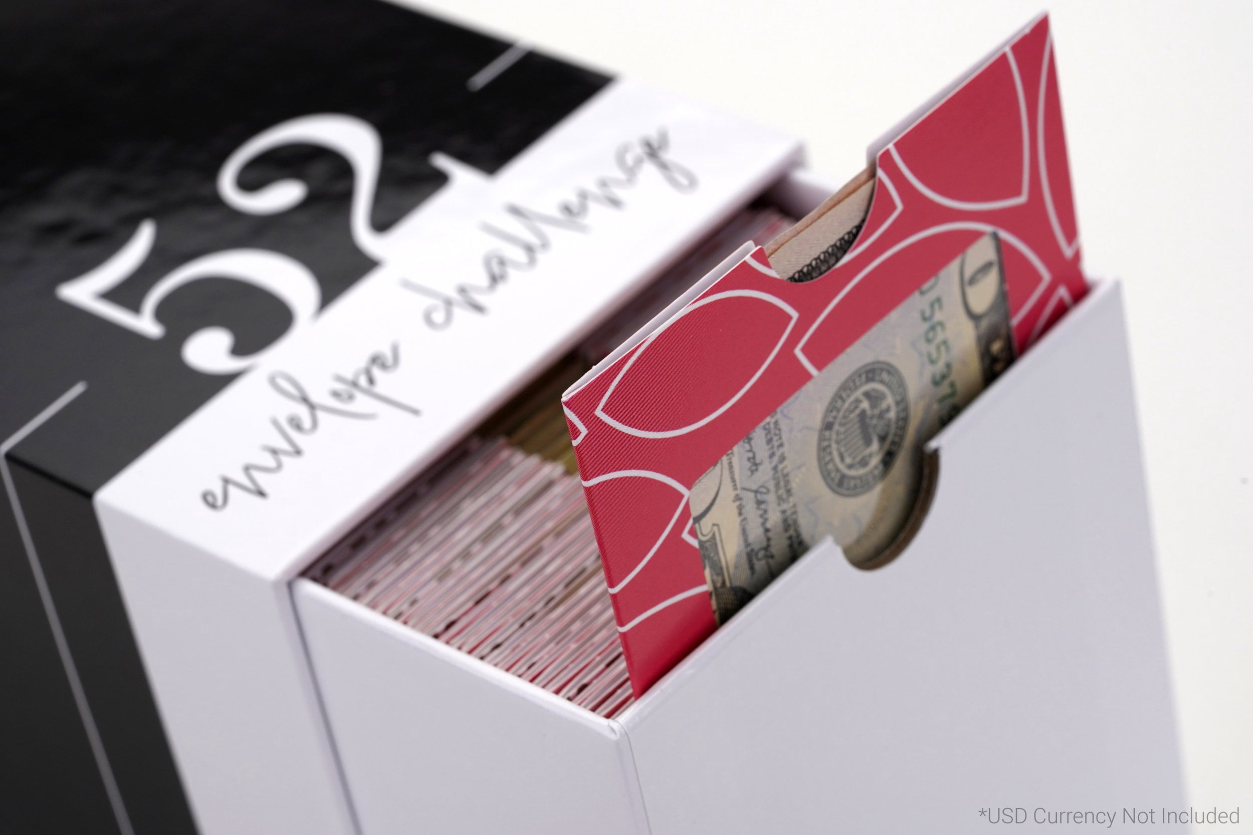 ZipGifts 52 Envelope $1,378 Money Saving Challenge Kit | 56 Premium Card Stock Cash Stuffing Envelopes w/Clear Plastic Windows, $ Stickers, 3 Goal/Mark-off Sheets, & Drawer Box (Dahlia)