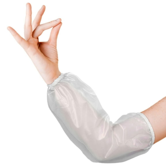 White Disposable Arm Sleeves, 18 Inches. 144 Pairs Disposable Sleeve Protectors for Arms with Elastic Band. 6 Mil PVC Waterproof Arm Sleeve Protector. Unisex Disposable Sleeves to Cover Arms