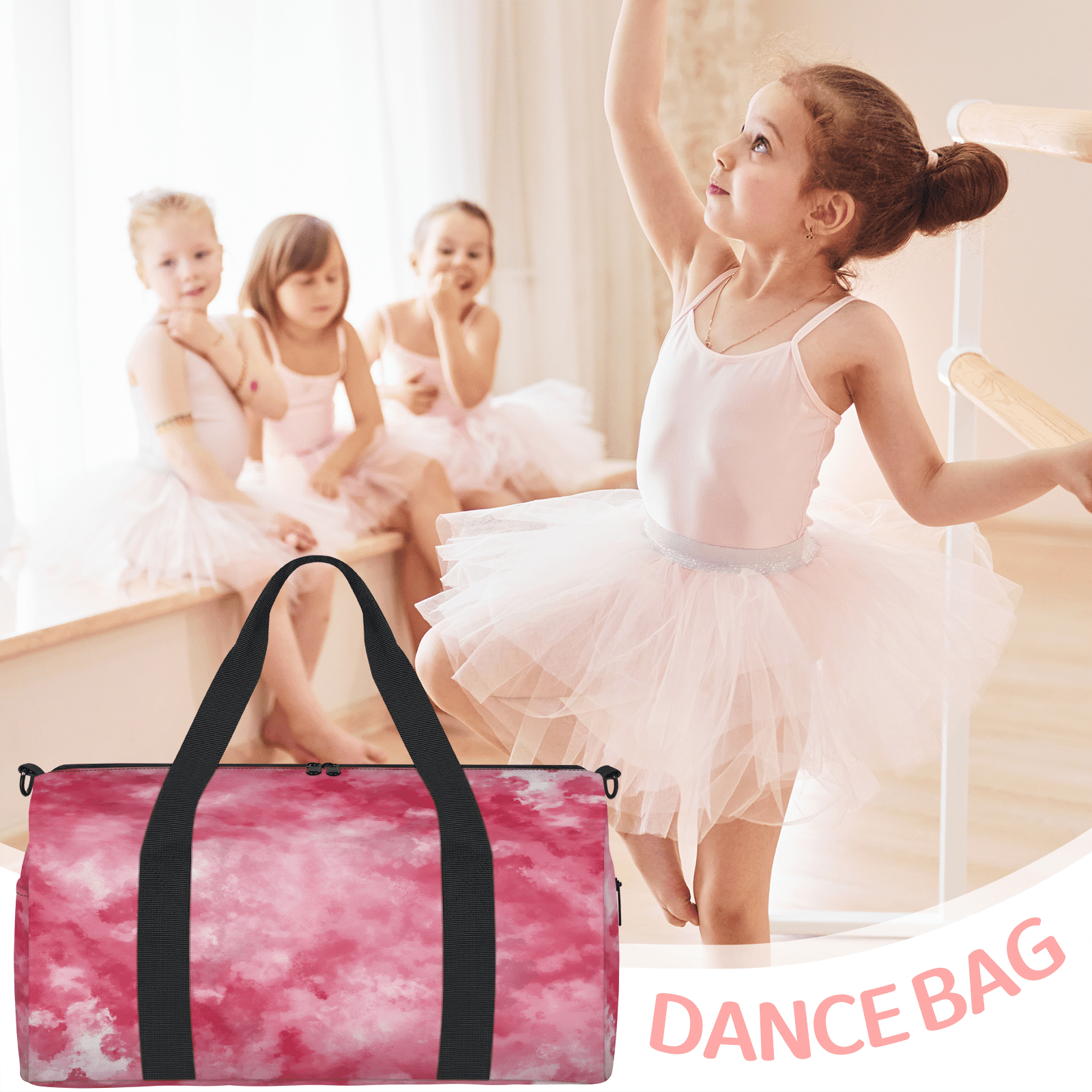 Herdesigns Tie Dye Gym Bag for Women, Duffle Bag for Travel Sport, Pink Lightweight Waterproof Carry on Weekender Dance Yoga Workout Bags