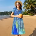 thumbnail image 4 of Vsdgher Paon pour Femmes Été 2025 Robes Midi Maxi Décontractées Légères Manches Courtes Col Rond Robe de Plage, 4 of 6