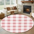 thumbnail image 3 of 8ft Washable Large Round Rug, Pink Plaid Non-Slip Circle Area Rug for Living Room Dining Room, Pink Gradient Indoor Floor Mat for Home Decor, 3 of 9
