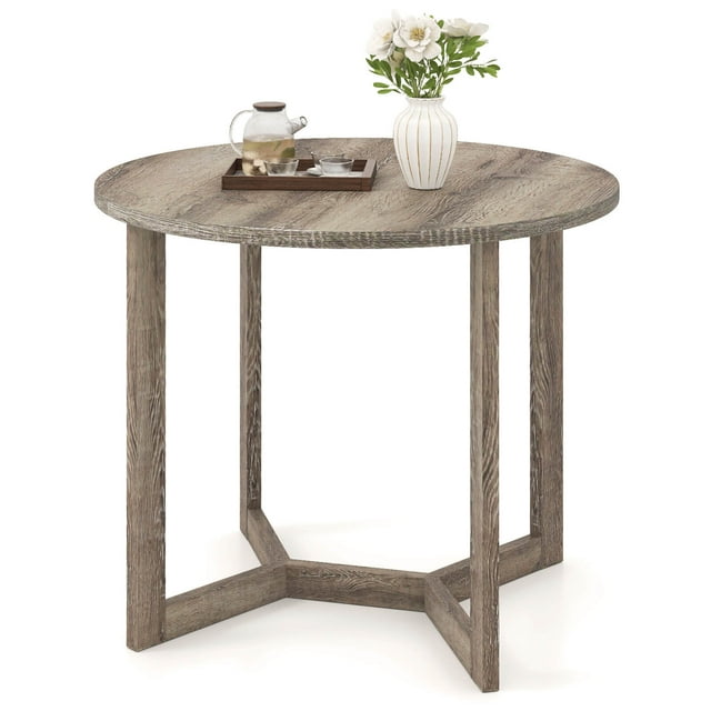 Costway Table à Manger en Bois de 36 Pouces pour 2 à 4 Personnes avec Base de Piédestal en Forme d'Aile Gris