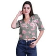 thumbnail image 2 of Moomaya Womens Printed Cotton V-neck Crop Top Elbow Sleeve Summer Clothing Boho Blouse, 2 of 7