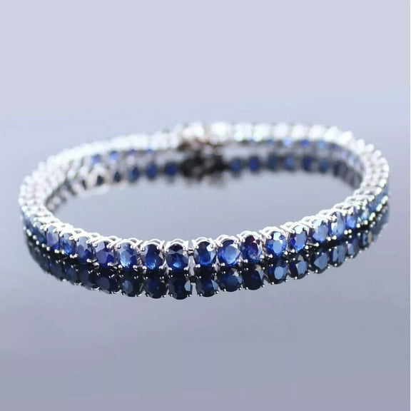 Sparkle Jewels Women's Classic Tennis Bracelet Oval Cut Blue Sapphire 14k White Gold Plated