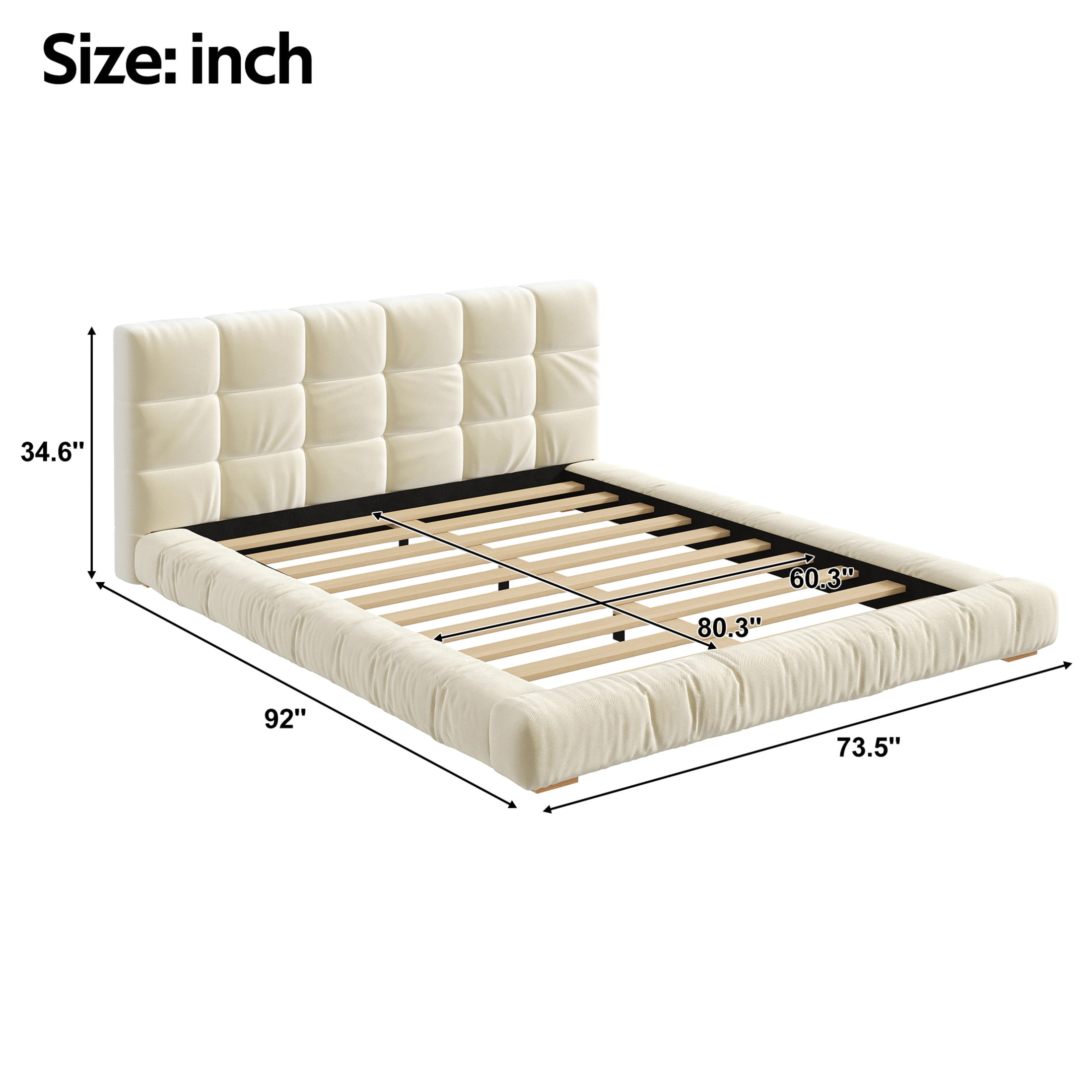 Christopher Knight Home Modern Velvet Upholstered Platform Bed with Channel Tufted Headboard, Queen, Beige
