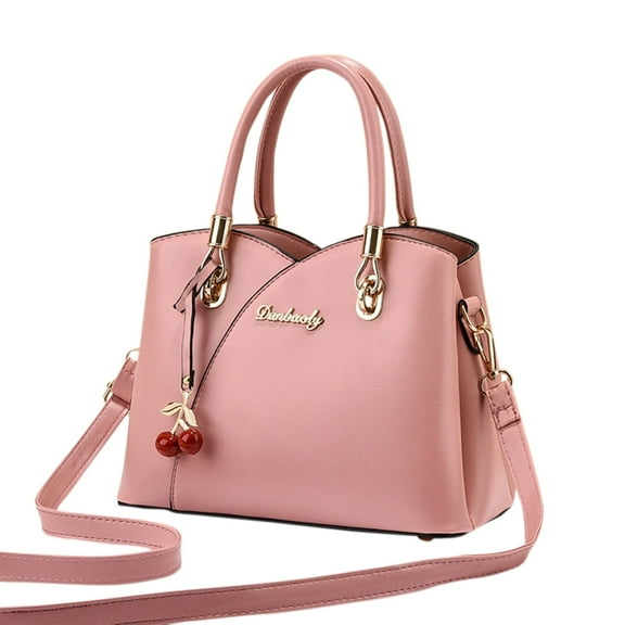 Modstep Purses and Handbags for Women Cherry Pendant Leather Zipper Top Handle Satchel Adjustable Shoulder Strap Crossbody Bag Pink
