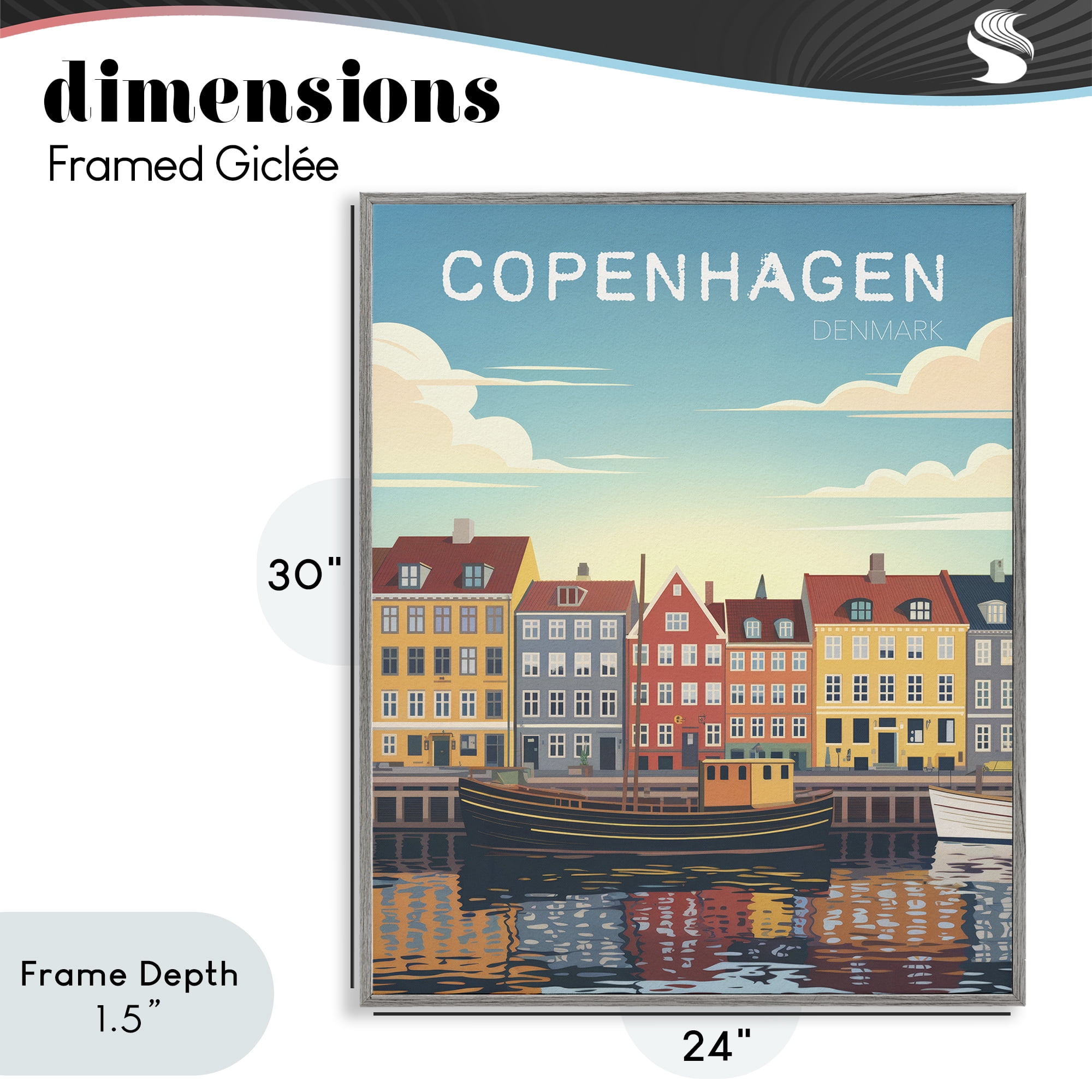 Stupell Industries Copenhagen Cityscape with River Gray Framed Giclee Art, design by Andreas Magnusson
