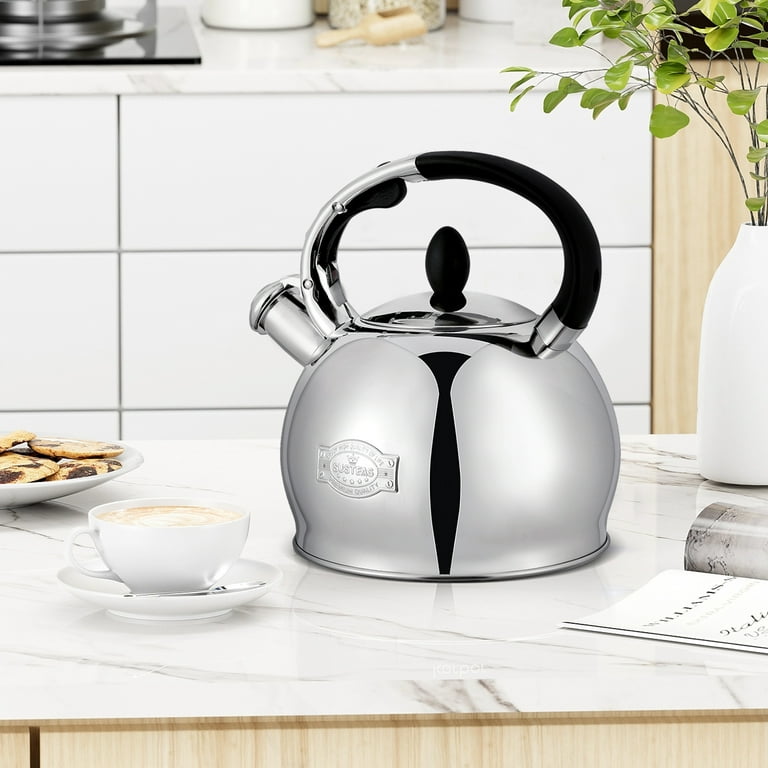 SUSTEAS Tea Kettle for Stove Top, Whistling Teapot with Cool Toch Ergonomic  Handle, 2.64 Quart Retro Stainless Steel Kettle, Silver