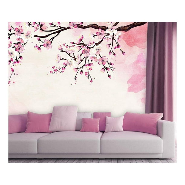 wall26 Large Wall Mural Watercolor Style Ink Painting Pink Cherry