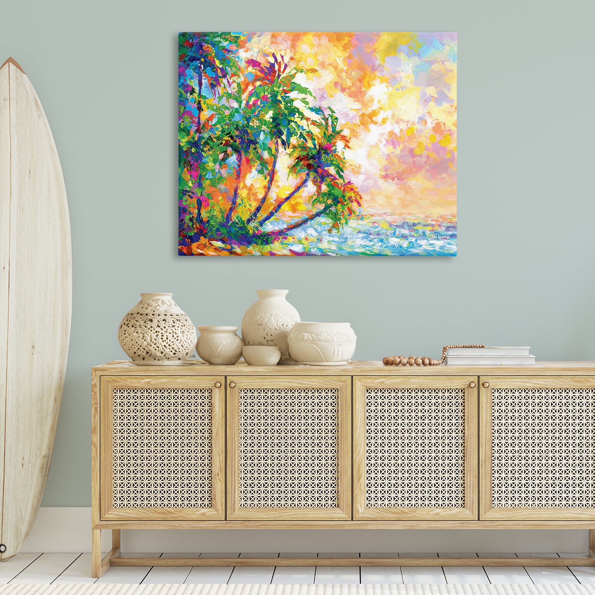 Stupell Industries Full Beach Palms Landscape Painting Gallery Wrapped Canvas Art Print Wall Art, 48 x 36