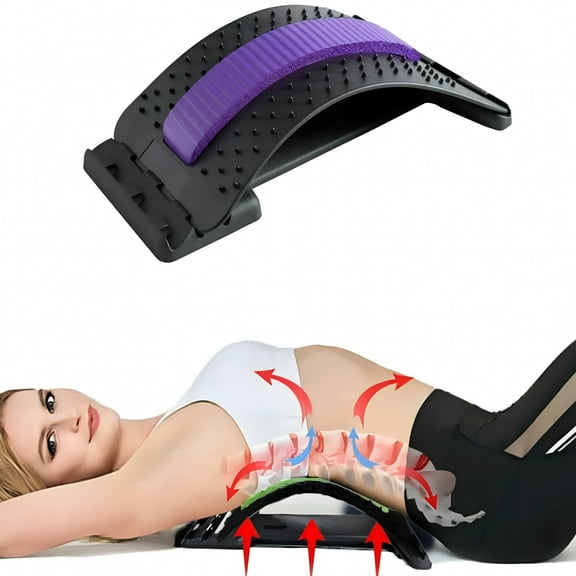 XIRQI Back Stretcher Lumbar Stretcher Multi-Level Lumbar Stretching Device with Accupressure Points for Lower and Upper Back Pain Relief (Purple)