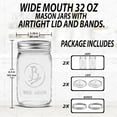 thumbnail image 2 of Wide Mouth Mason Jars 32 oz - (2 Pack) - Clear Glass Quart Mason Jars With Airtight Lids and Bands, 2 of 5