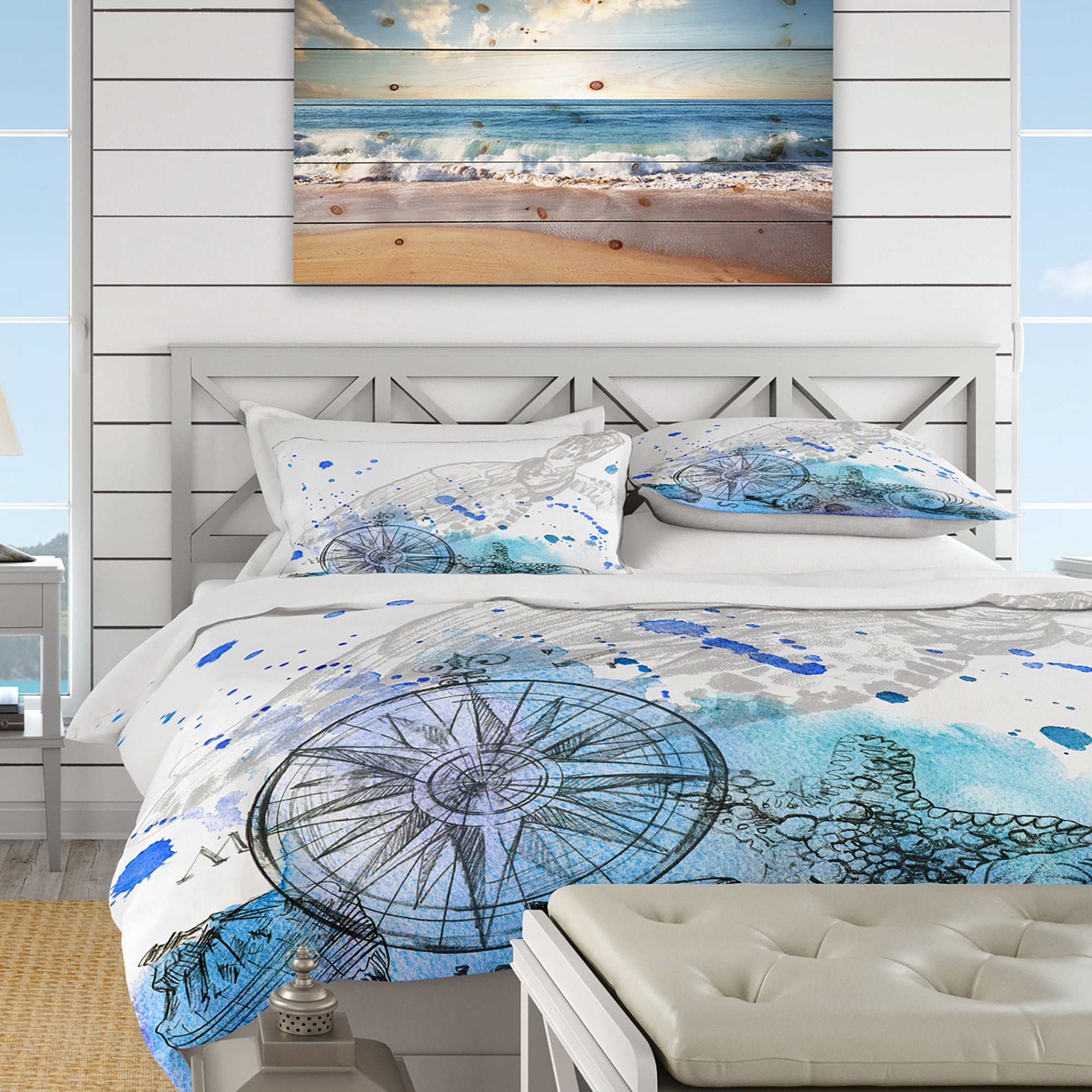 Designart 'Marine Creatures Illustration' Beach Duvet Cover Set