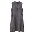 thumbnail image 5 of BRGZLK Womens Summer Linen Maxi Dress Loose Casual Sleeveless Henley Neck Button Up Vacation Beach Sundress with Pockets,Sundress Travel Vacation Outfits Gray XL, 5 of 5