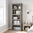 thumbnail image 4 of Estilo rural - style de madera estante de libros, gray, 67.4 pulgadas de altura y 24.5 pulgadas de anchura, 5 - tier almacenamiento para sala de estar y oficina en casa, 4 of 10