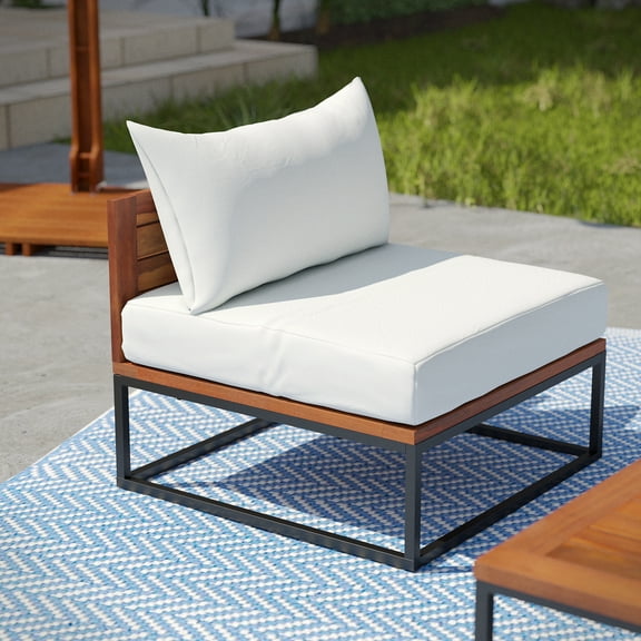 SEI Furniture Taradale Wood Outdoor Chair with Cushions in White/Black