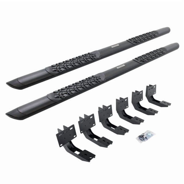 Fits 2019-2022 Ram 1500- New Model Go Rhino Nerf Bar V3430687T V3 Vertex; With Step Pads; 5 Inch Oval Straight; Powder Coat; Textured Black; Aluminum; Rocker Panel Mount