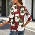 thumbnail image 5 of EANJE Women Christmas Graphic Open Front Cardigan, 3/4 Sleeve Loose Lightweight Shrug, Casual Printed Thin Knit Layering Top Red L, 5 of 6