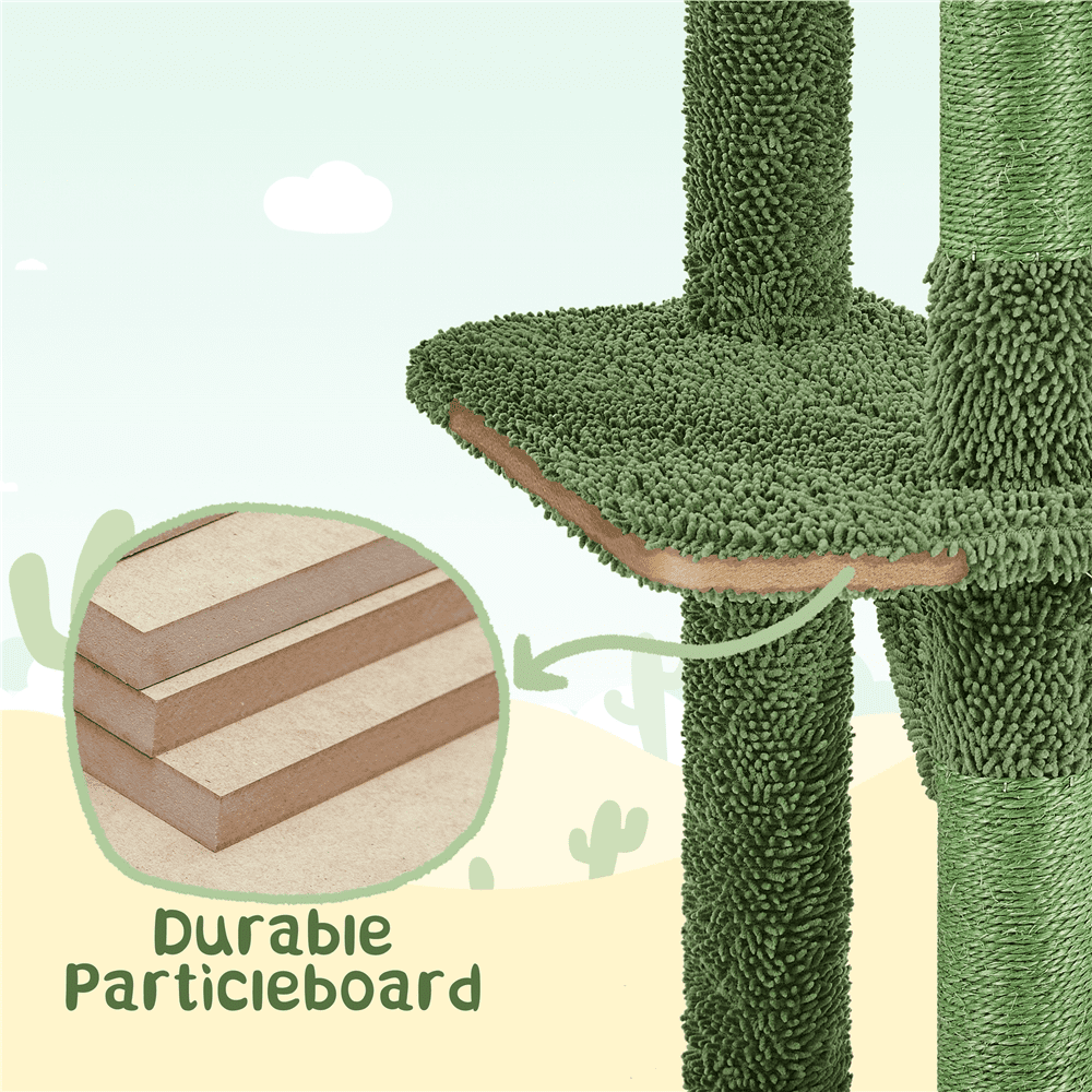 Alden Design 63″ H Multi-Level Cactus Cat Tree with Natural Sisal & Hanging Ball, Green/Brown