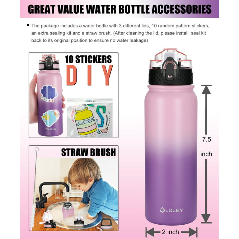 Oldley 15 fl oz Kids Water Bottle for School with 2 Lids (Straw/Chug) Girls  Bottle 