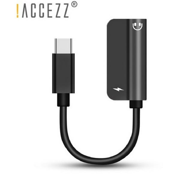 !ACCEZZ 2-in-1 USB Type C Fast Charger 3.5mm Adapter For Cell Phones - Pro Jack Headphone Audio & Charging Splitter - Black