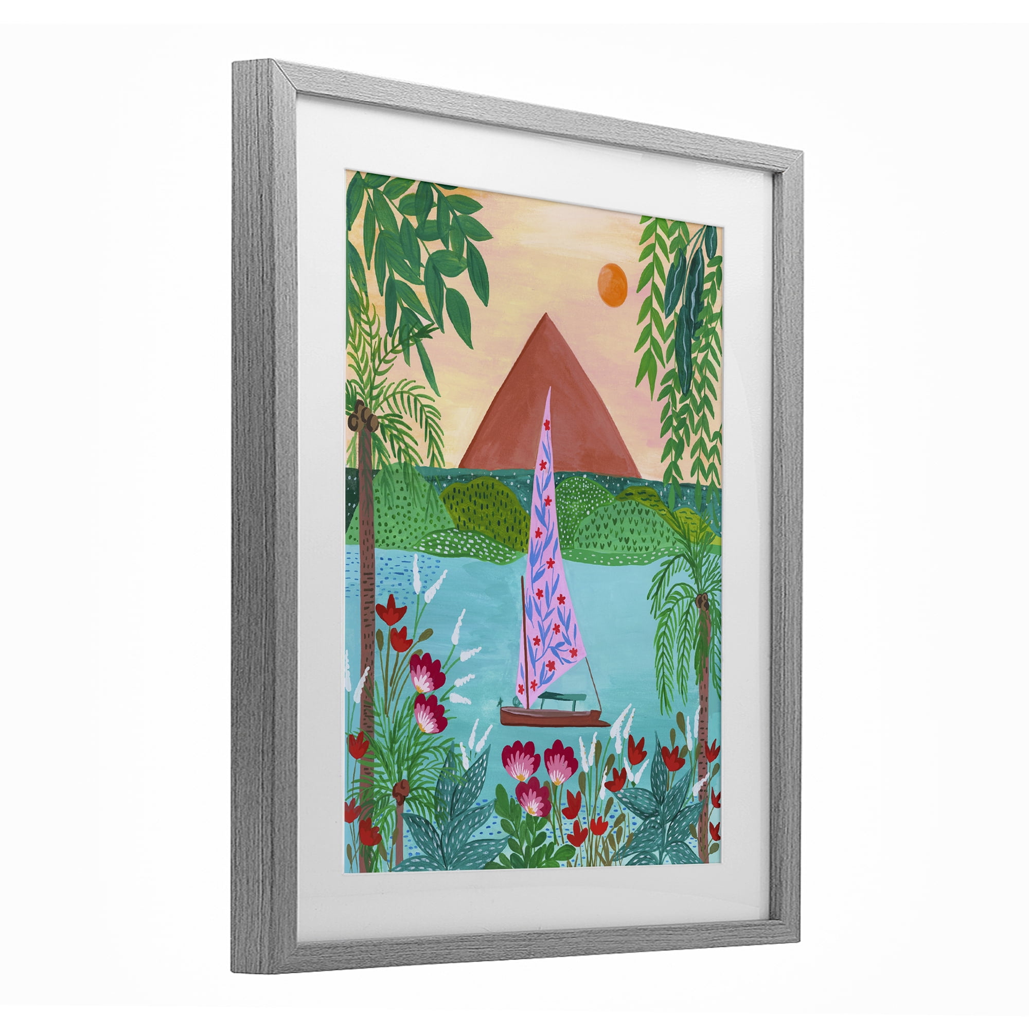 Sailboat on Egypt Nile Gray Framed Print Under Glass, design by Nabeela Rumi