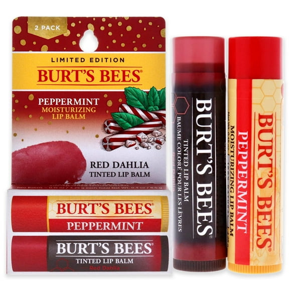 Burts Bees Burts Bees Lip Balm Kit Unisex Lip Balm Peppermint Red Dahlia Tinted 0.15 Ounce (Pack Of 2)