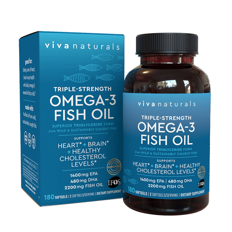 Viva Naturals Omega 3 Fish Oil Supplement, 180 Capsules - Highly  Concentrated Fish Oil Omega 3 Pills, Burpless, 2,200mg Fish Oil/serving  (1400mg of EPA & 480 mg of DHA) - Walmart.com